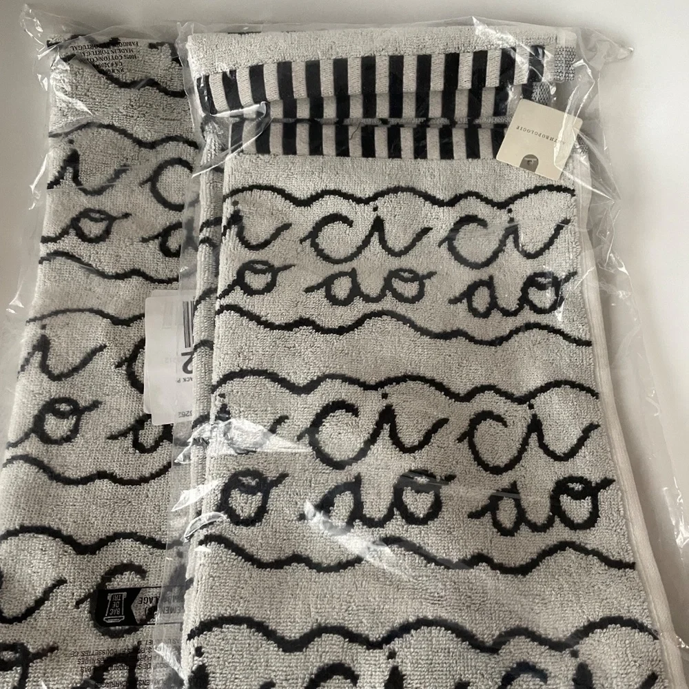 Anthropologie Jordan Nickson Cotton Ciao Hand Towel B&W Cotton SET OF 2 NWT